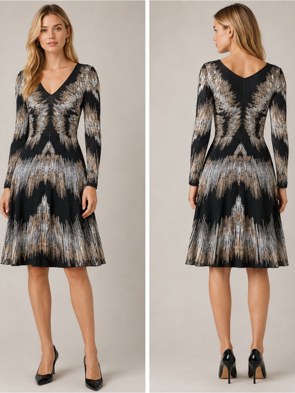 Vintage BCBGMaxAzria Black and Gold Long Sleeve Dress